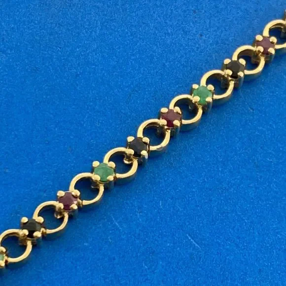 Designer 925 Sterling Silver Vermeil Sapphire Ruby Emerald Tennis Bracelet